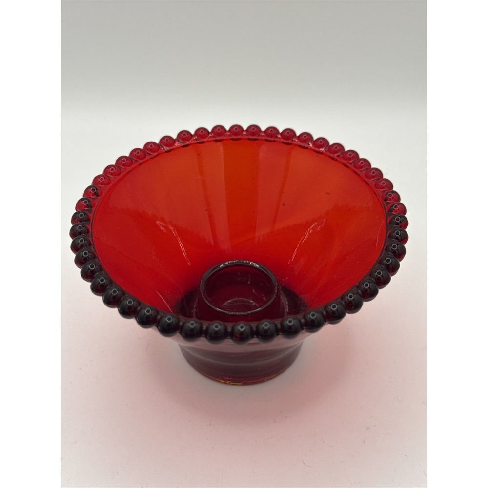 Vintage Ruby Red Glass Beaded Rim Candle Holder